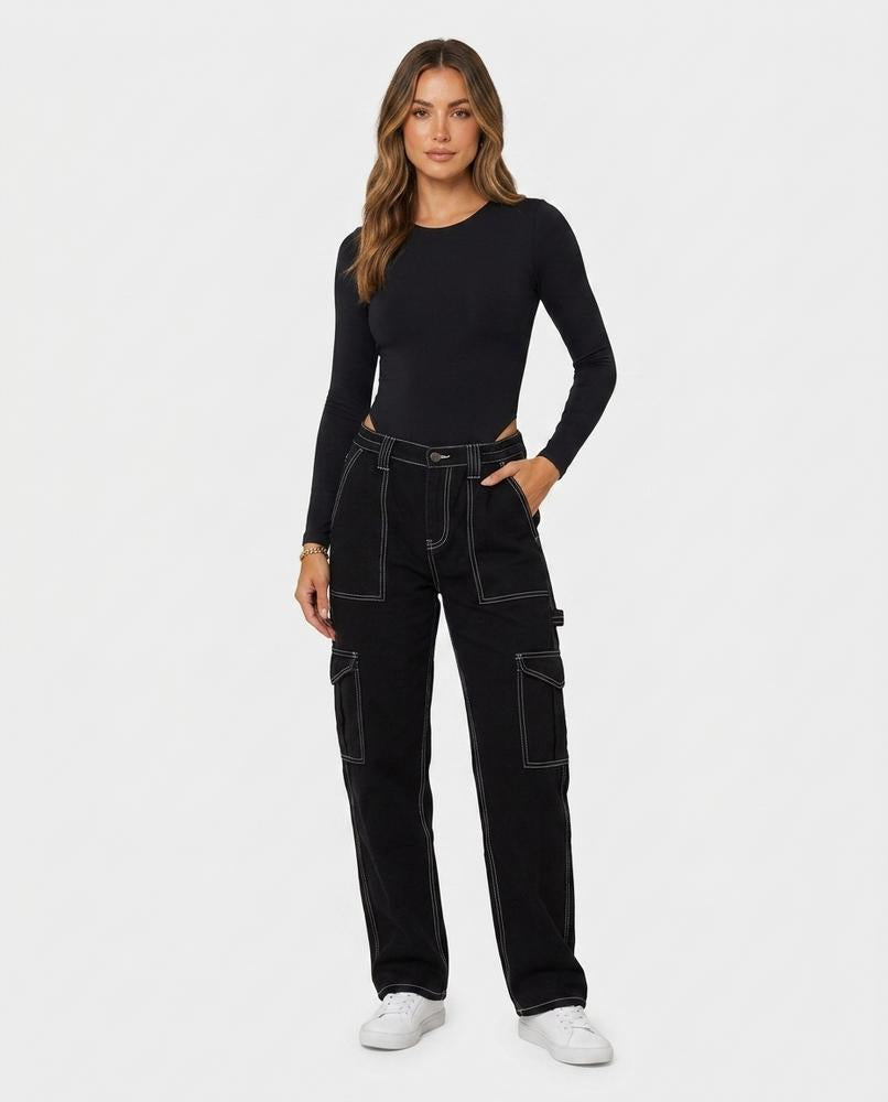 Heidi Outlet - Yomon | Kontrastgesteppte Gerade Geschnittene Hose Damen