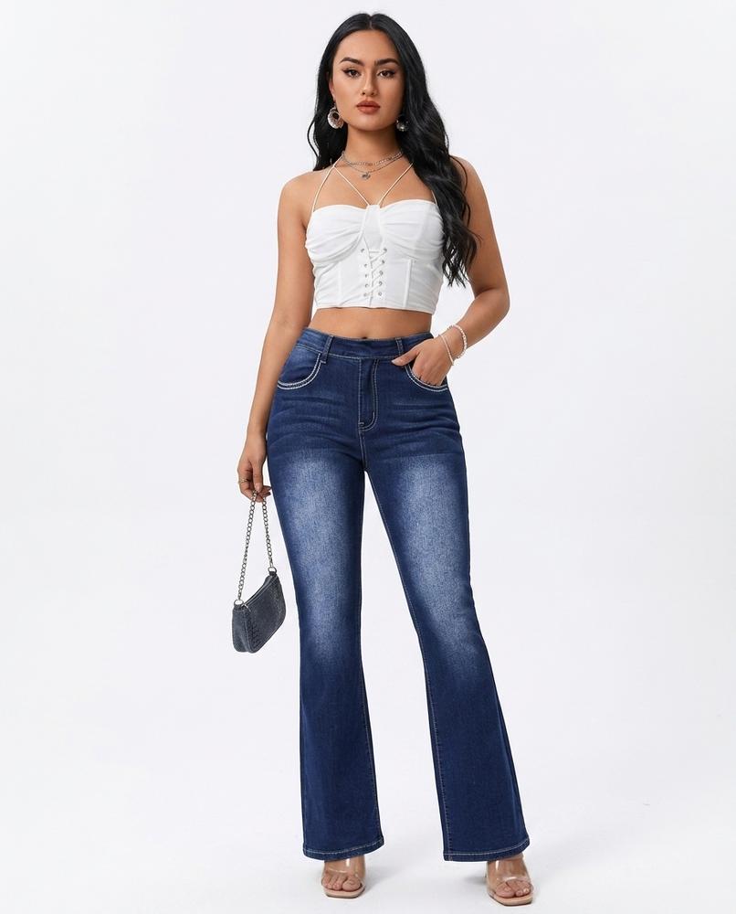 Heidi Outlet - Vidar | Hochgeschnittene Ausgestellte Hose Damen