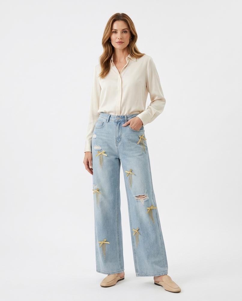 Heidi Outlet - Lelin | Applizierte Weit Geschnittene Hose Damen