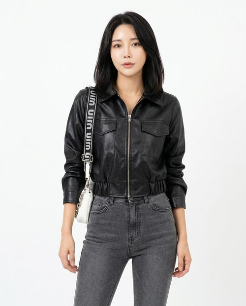Heidi Outlet - Cotal | Taillenkurze Kunstleder Jacke Damen
