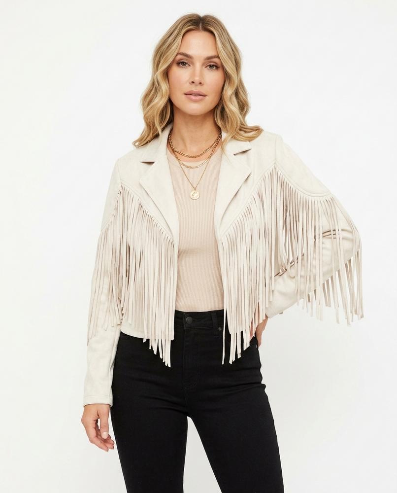 Heidi Outlet - Ledan | Gefranste Verschlusslose Jacke Damen