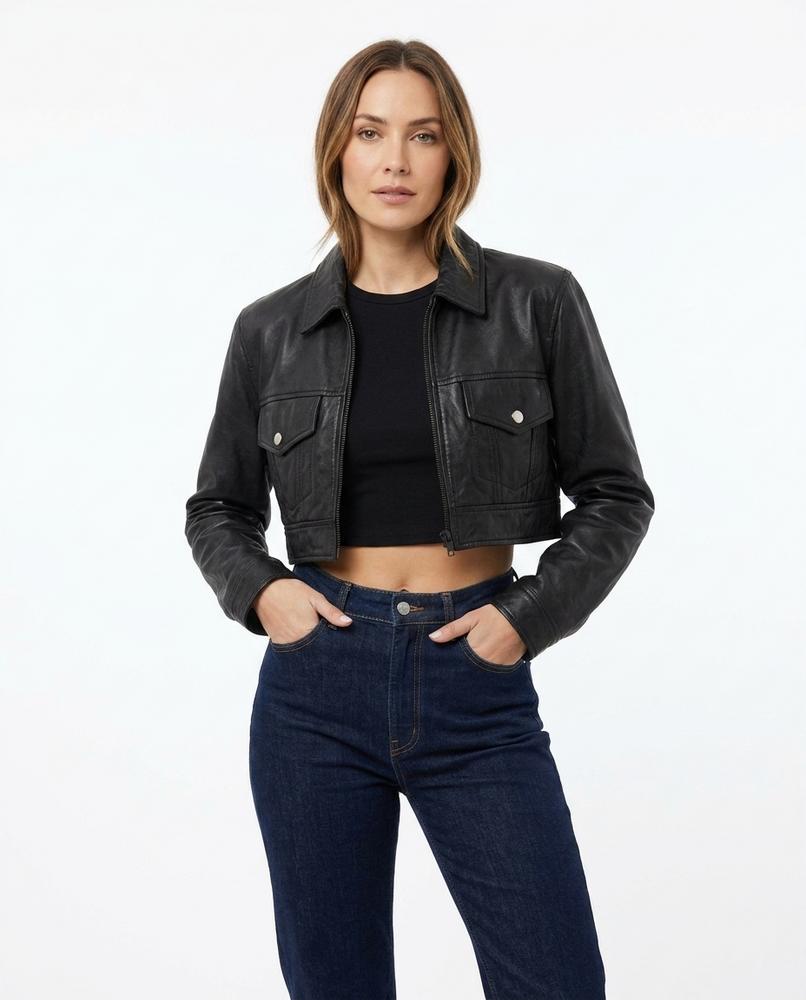 Heidi Outlet - Samar | Kurzgeschnittene Glatte Leder Jacke Damen