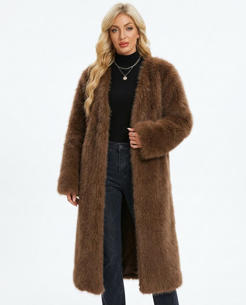 Heidi Outlet - Dadan | Verschlussloser Felliger Mantel Damen