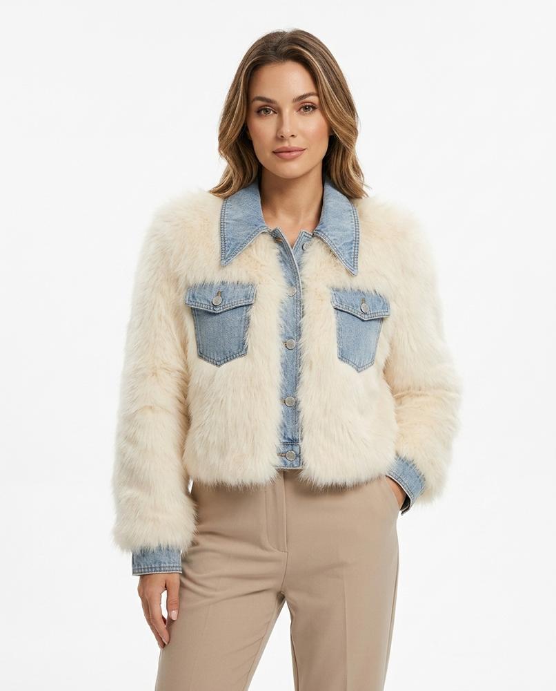 Heidi Outlet - Vinav | Langhaarige Kombinierte Pelzjacke Damen