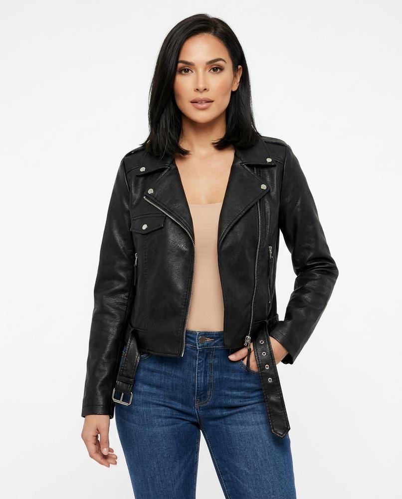 Heidi Outlet - Leren | Asymmetrische Gegürtete Jacke Damen