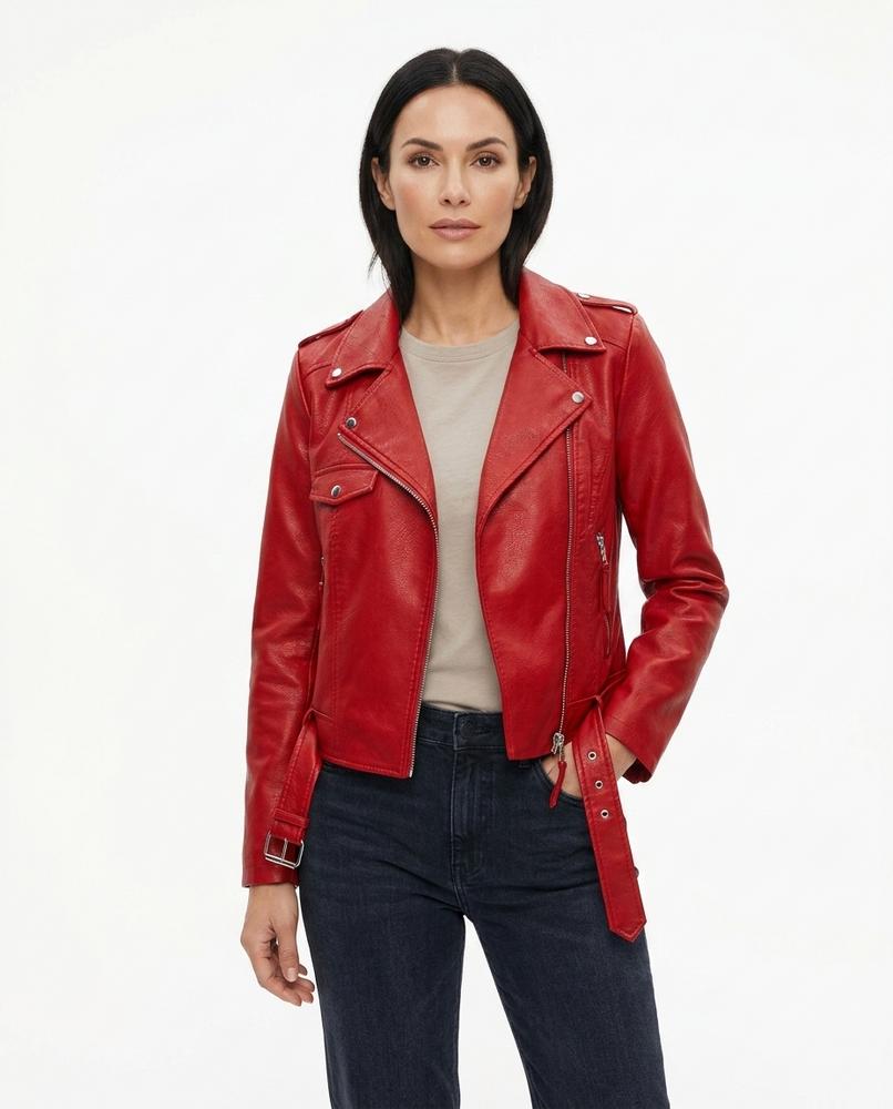 Heidi Outlet - Leren | Asymmetrische Gegürtete Jacke Damen