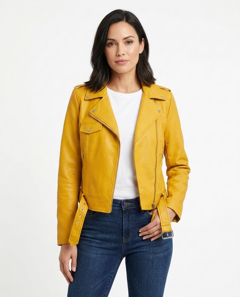 Heidi Outlet - Leren | Asymmetrische Gegürtete Jacke Damen