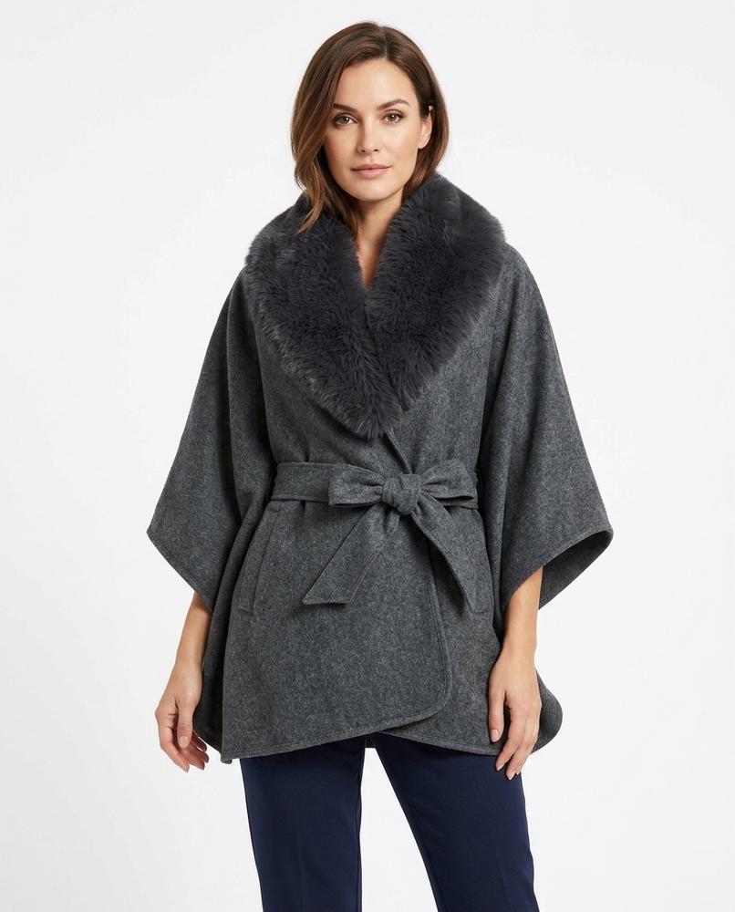 Heidi Outlet - Lonor | Gegürteter Pelzbesetzter Mantel Damen