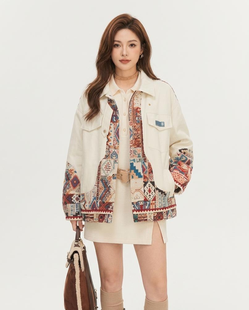 Heidi Outlet - Cosen | Gemusterte Lockere Jacke Damen