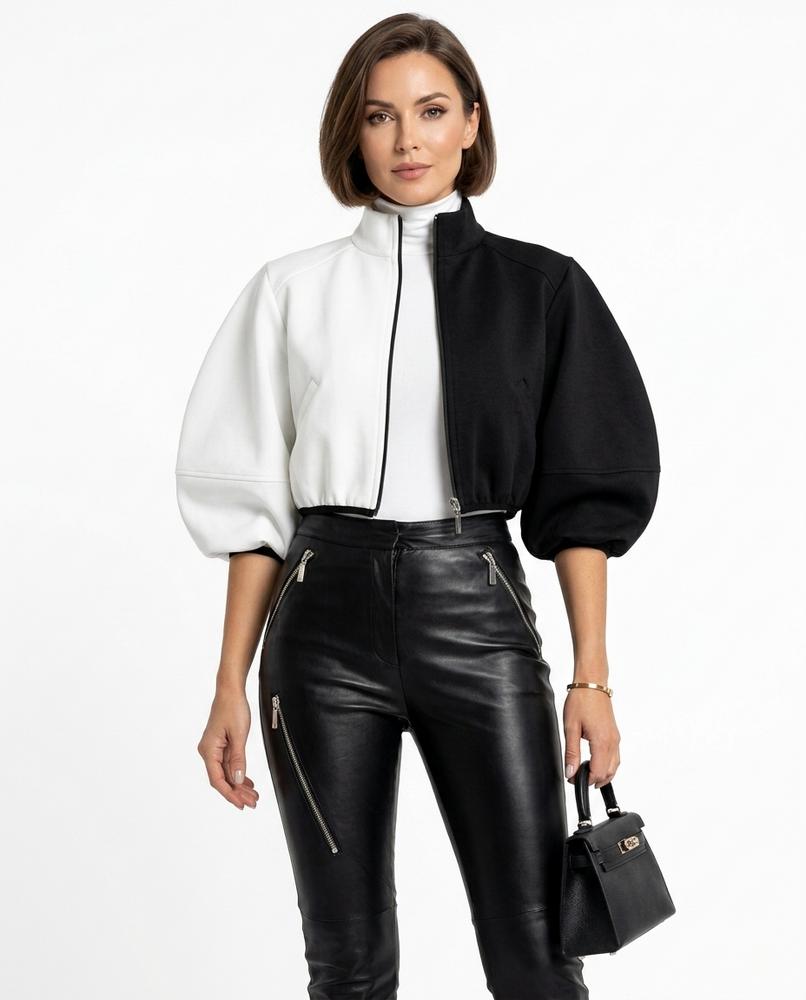 Heidi Outlet - Cakar | Zweifarbige Kurzgeschnittene Jacke Damen