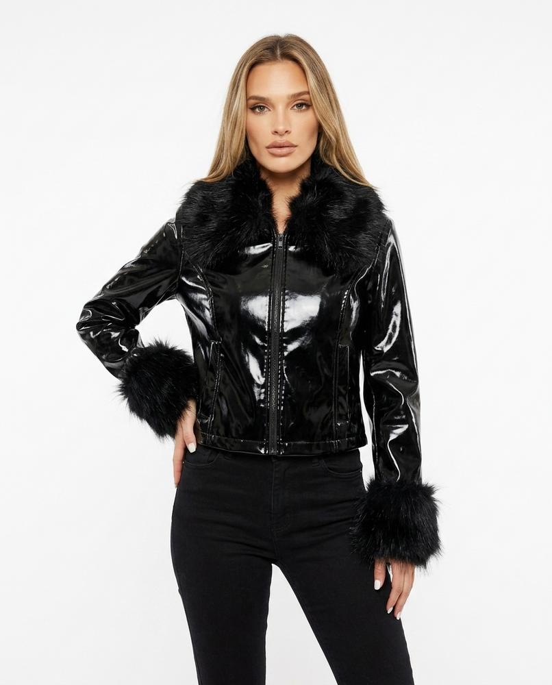 Heidi Outlet - Titir | Glänzende Fellbesetzte Jacke Damen
