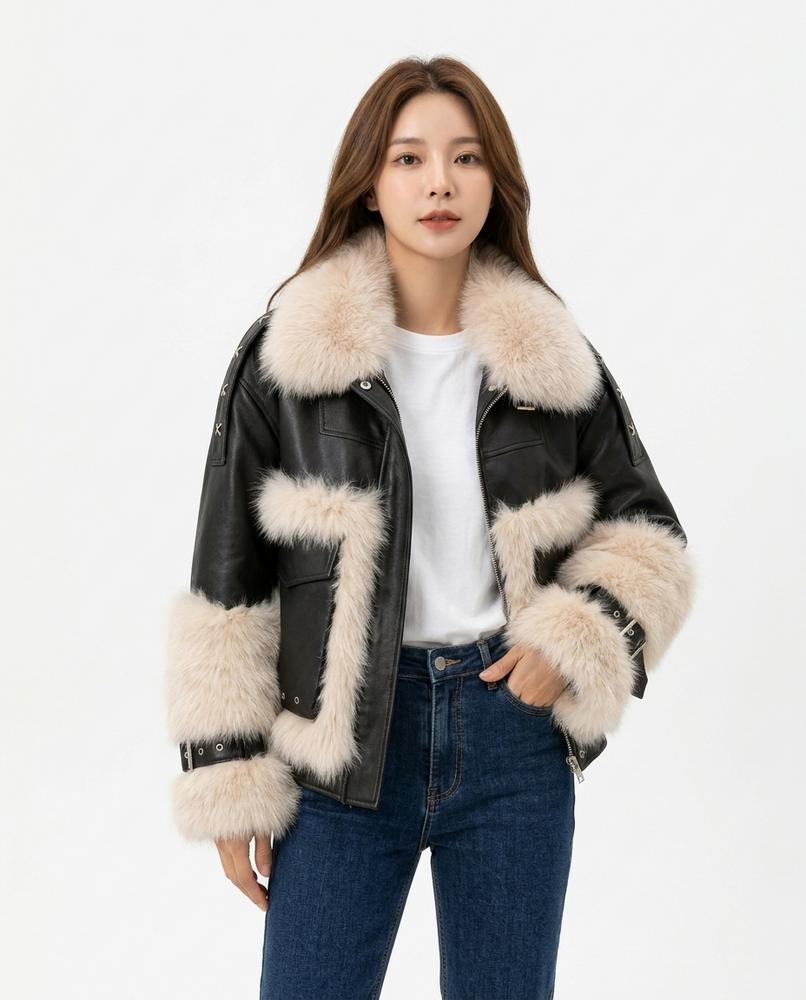 Heidi Outlet - Vimin | Pelzbesetzte Taillenkurze Jacke Damen