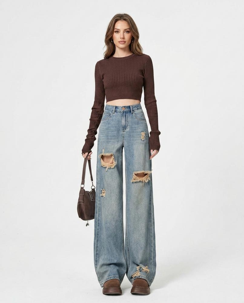 Heidi Outlet - Covar | Weitgeschnittene Zerrissene Hose Damen