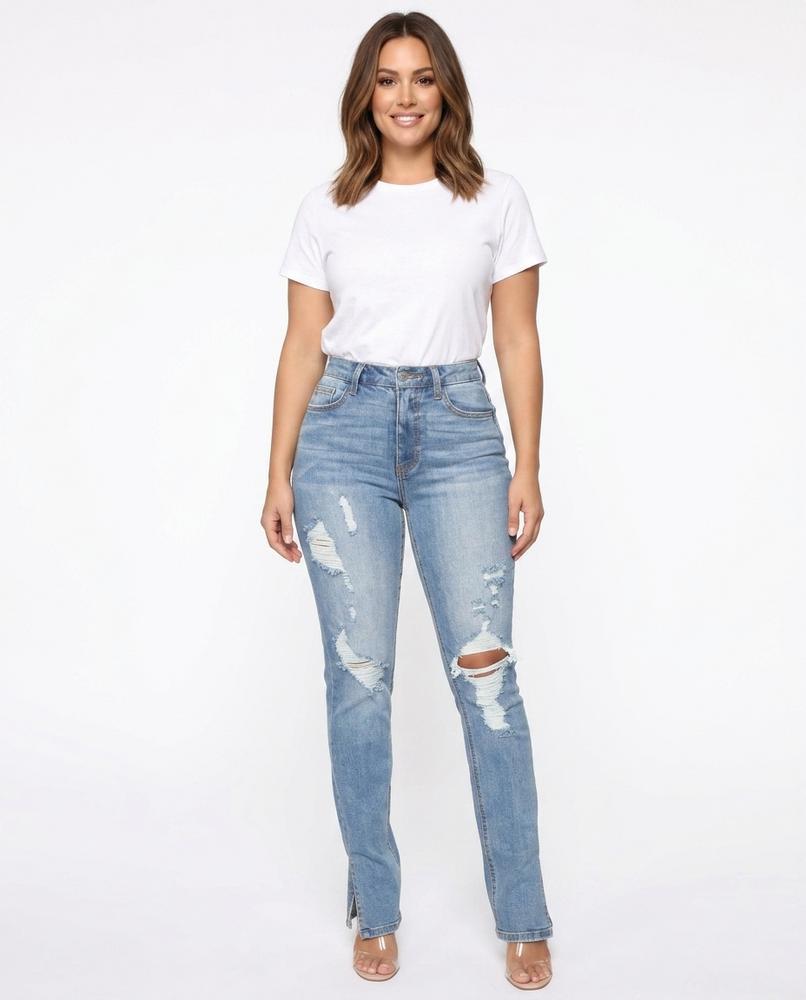 Heidi Outlet - Tilin | Zerrissene Hochtaillierte Hose Damen