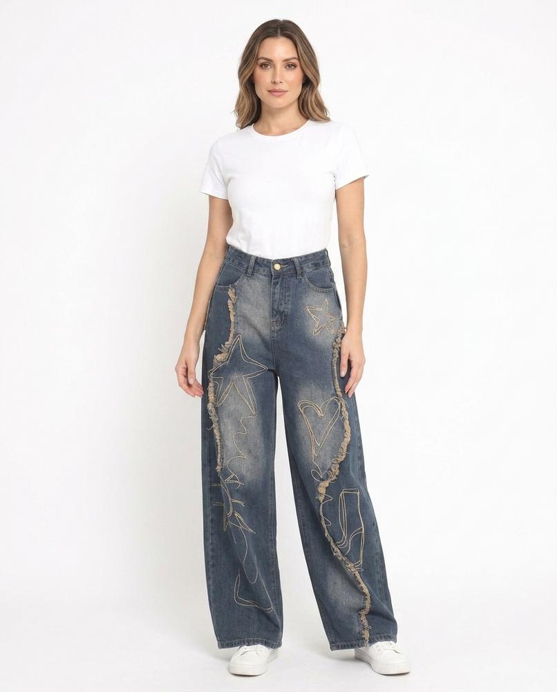 Heidi Outlet - Kaken | Weite Bestickte Hose Damen