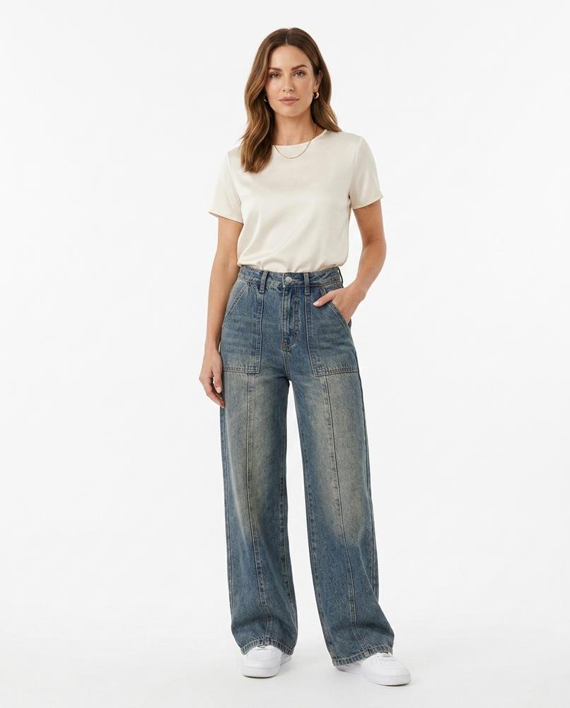 Heidi Outlet - Selin | Weitgeschnittene Verwaschene Hose Damen