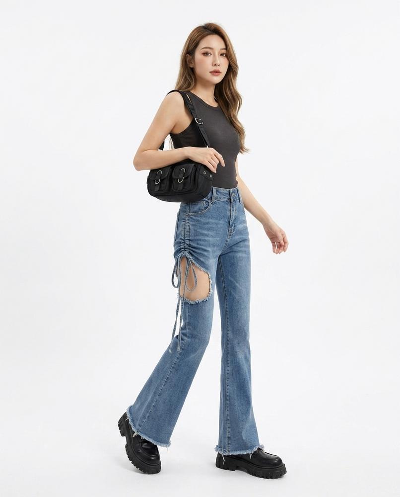 Heidi Outlet - Laser | Geschnürte Ausgestellte Hose Damen