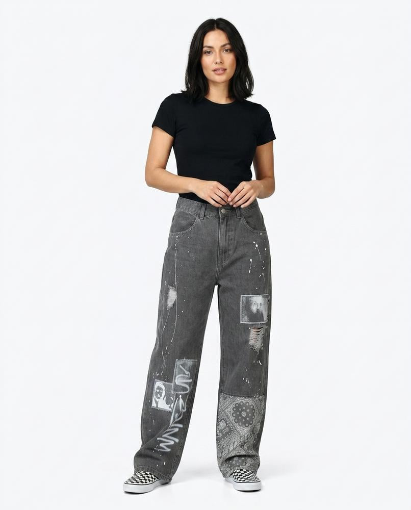 Heidi Outlet - Mavar | Bedruckte Weit geschnittene Hose Damen