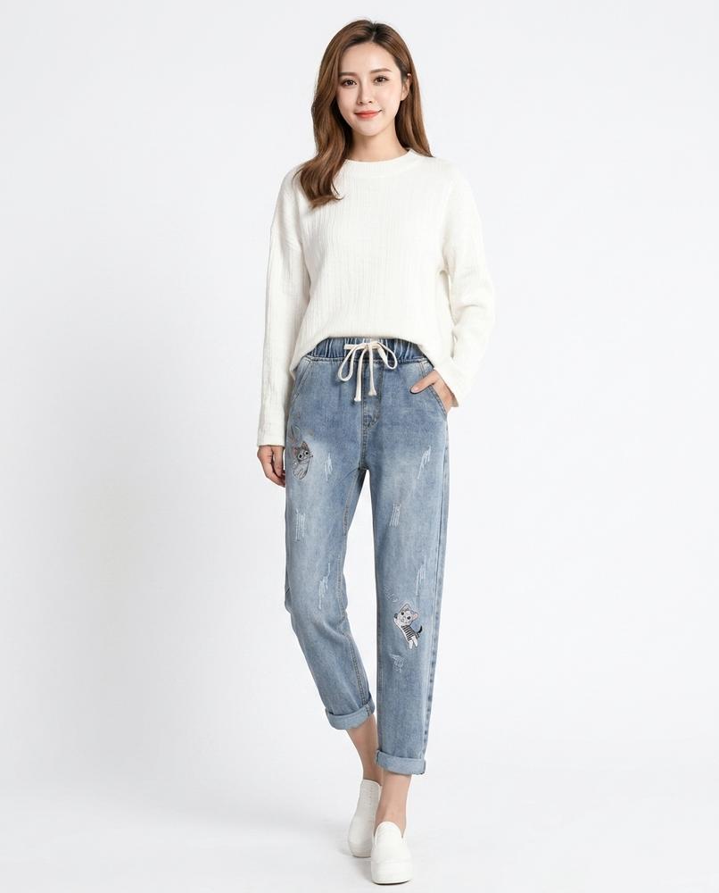 Heidi Outlet - Tinav | Verwaschene Bestickte Hose Damen