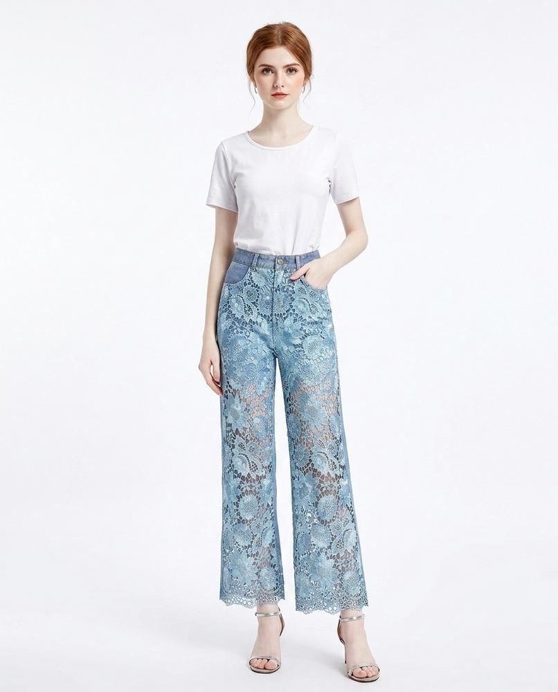 Heidi Outlet - Zelar | Durchbrochene Weitgeschnittene Hose Damen