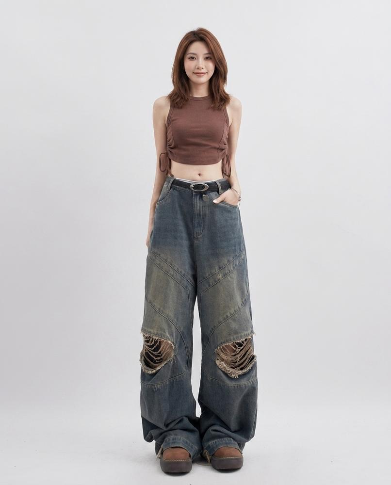 Heidi Outlet - Sasel | Weit Geschnittene Zerrissene Hose Damen