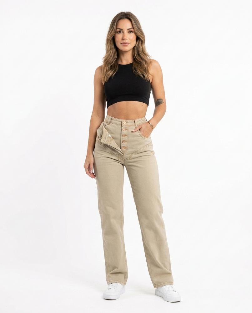 Heidi Outlet - Roran | Hochgeschnittene Geknöpfte Hose Damen