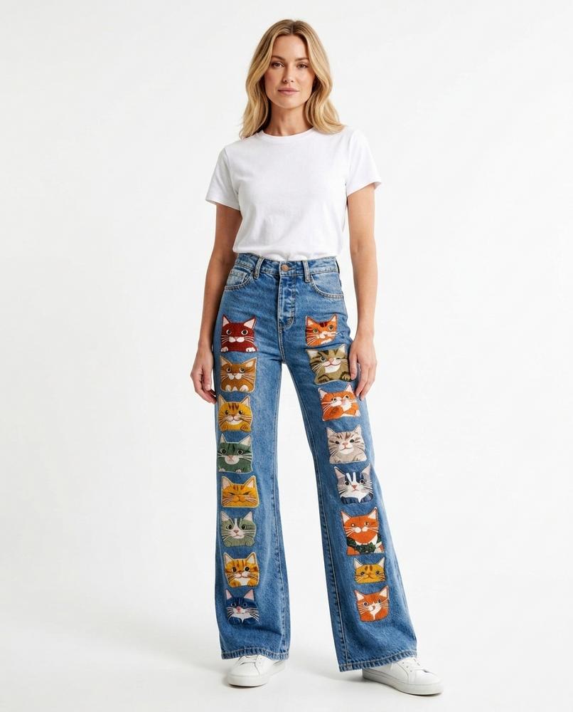 Heidi Outlet - Nolar | Bestickte Weitgeschnittene Hose Damen