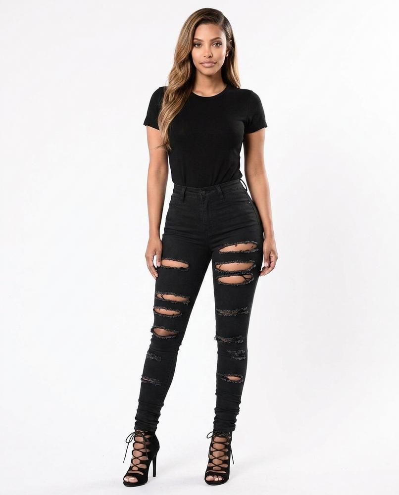 Heidi Outlet - Zelom | Hochgeschnittene Zerrissene Hose Damen