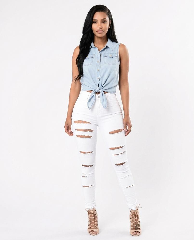 Heidi Outlet - Zelom | Hochgeschnittene Zerrissene Hose Damen