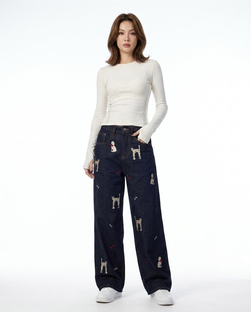 Heidi Outlet - Dator | Bestickte Weitgeschnittene Hose Damen