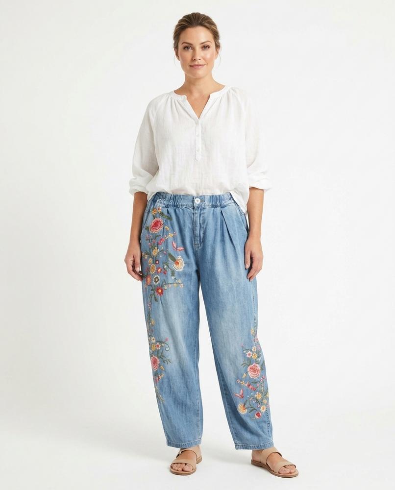 Heidi Outlet - Seral | Bestickte Weitgeschnittene Hose Damen
