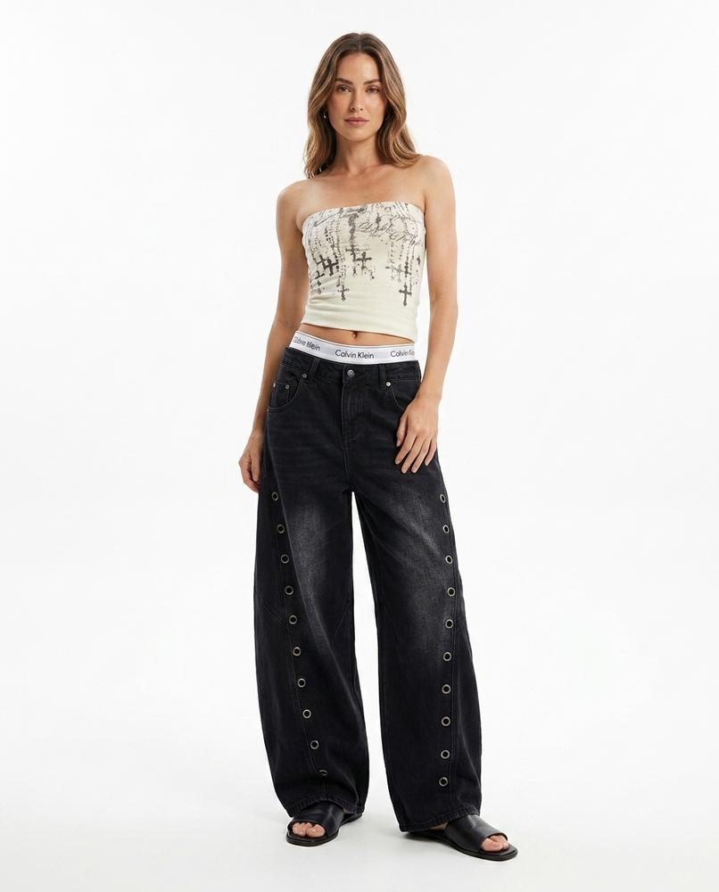 Heidi Outlet - Veram | Ösenbesetzte Weitgeschnittene Hose Damen