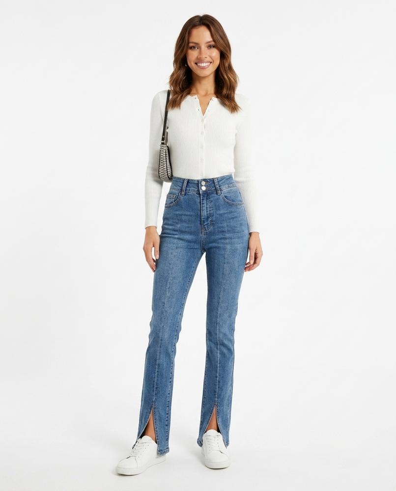 Heidi Outlet - Kamar | Hochtaillierte Geschlitzte Hose Damen