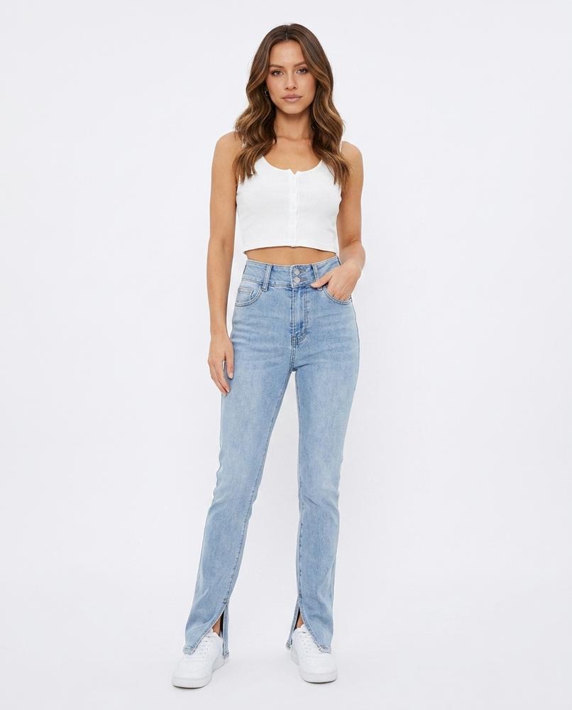 Heidi Outlet - Kamar | Hochtaillierte Geschlitzte Hose Damen