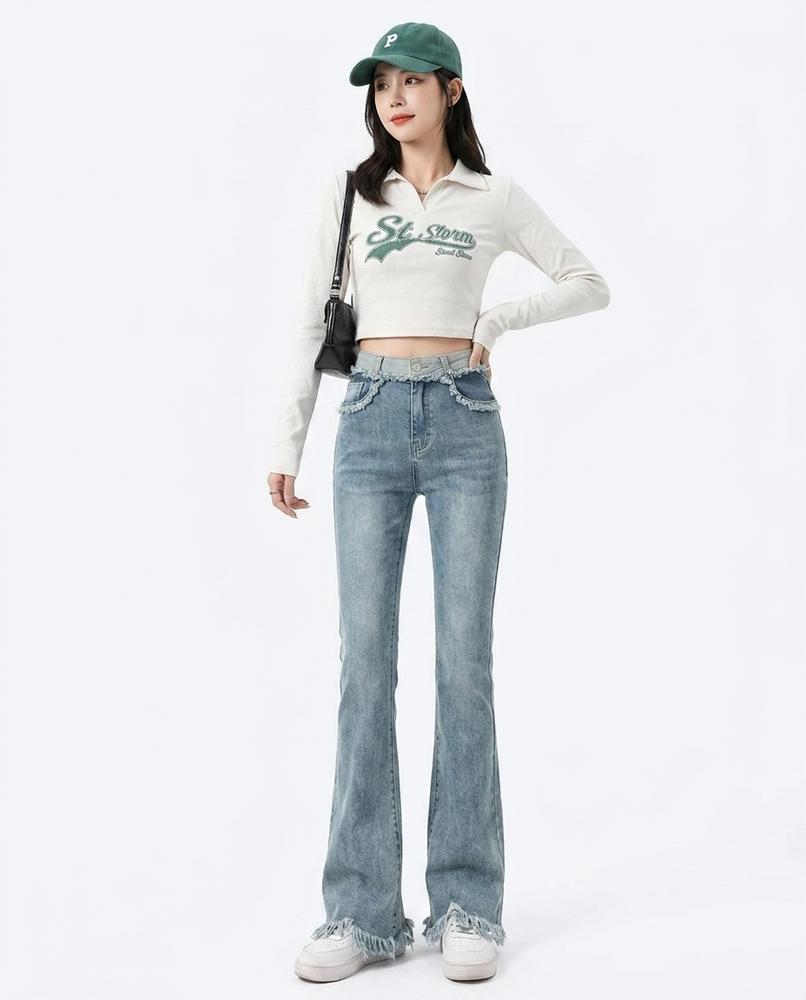 Heidi Outlet - Rilom | Ausgestellte Ausgefranste Hose Damen